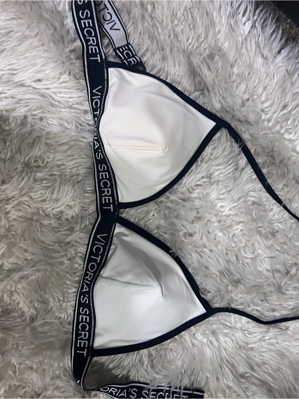 Victoria's Secret White Triangle Bralette with Black Trim and Logo Band